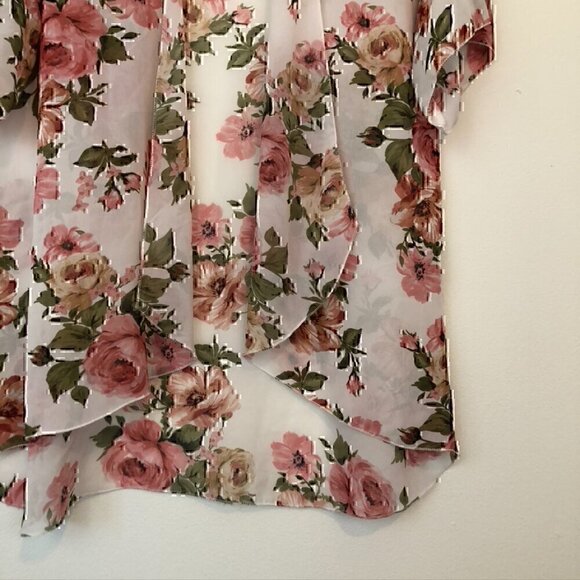 WINDSOR Cream Ivory Pink Floral Sheer Short Sleeve Oversized Kimono Cardigan Top - Picture 5 of 10